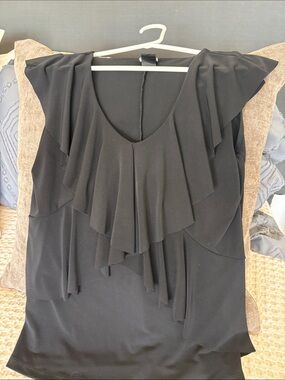 Black Ruffle V-Neck Women's Blouse
